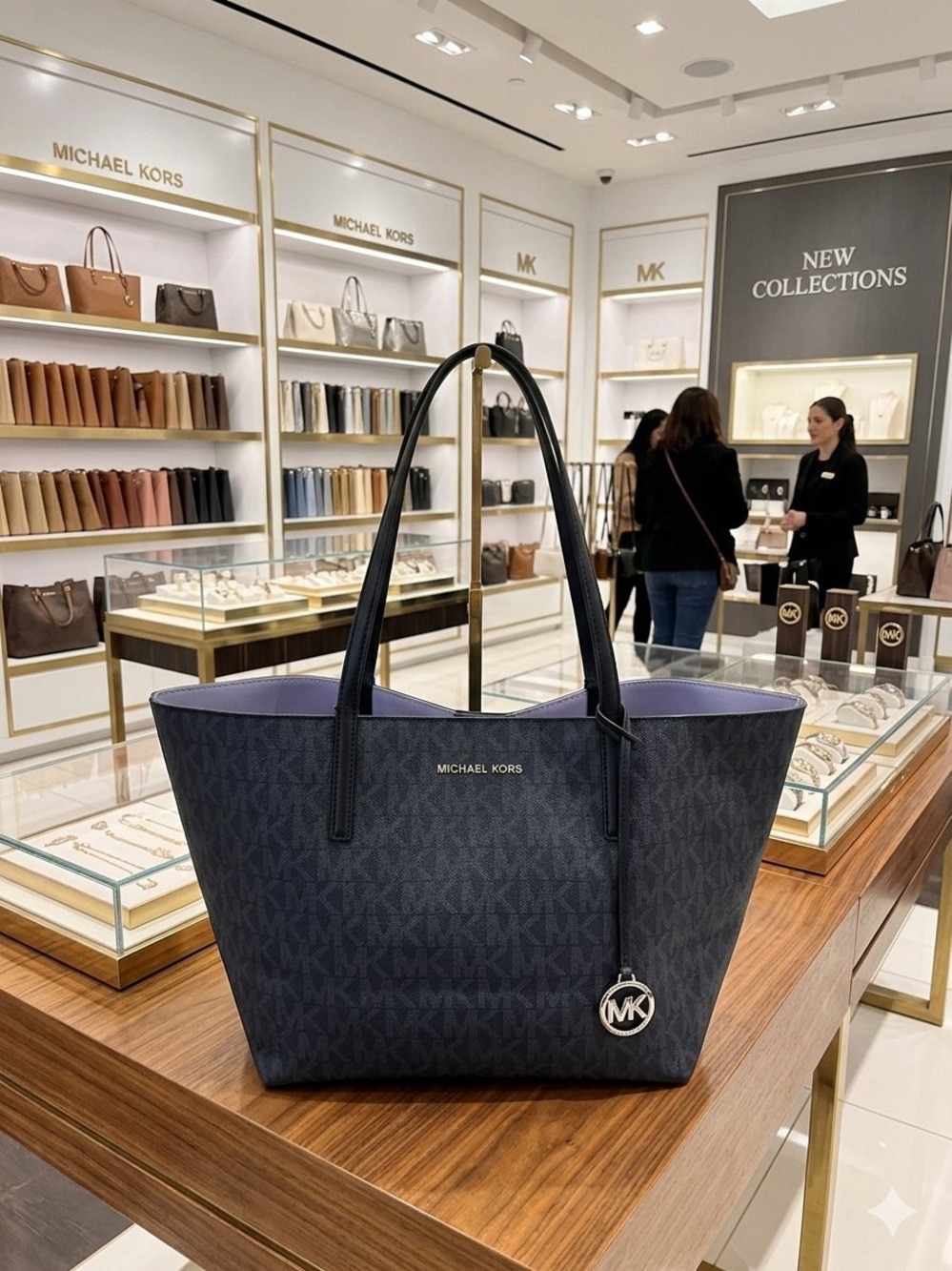 Michael Kors Navy and Lilac Signature Tote with Coin Purse